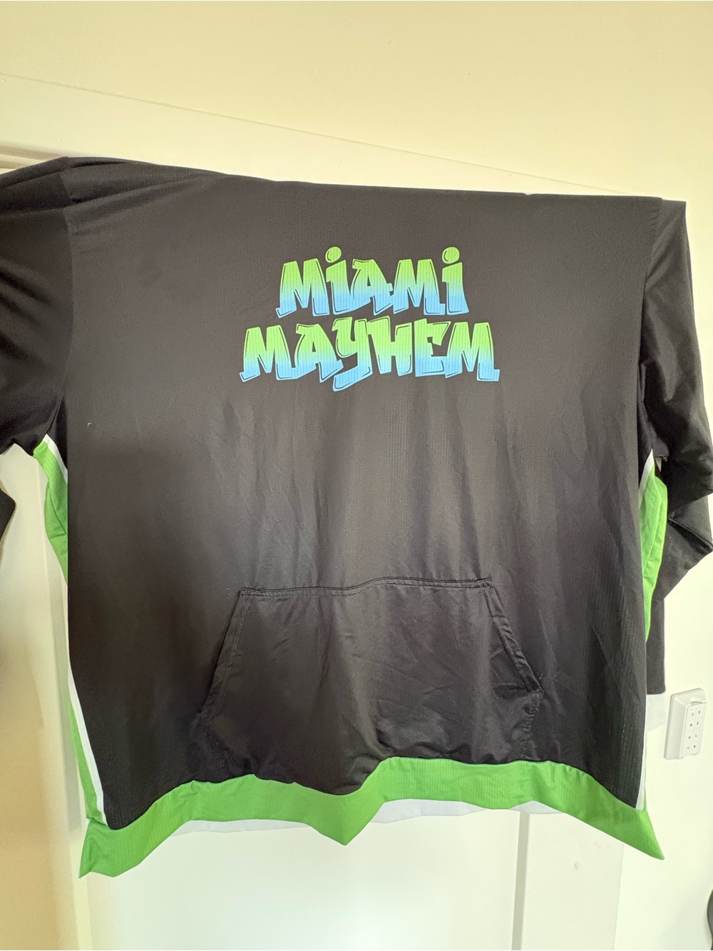 miami Mayhem Graphic Warmup Hoodie in Black with Blue-Green Logo